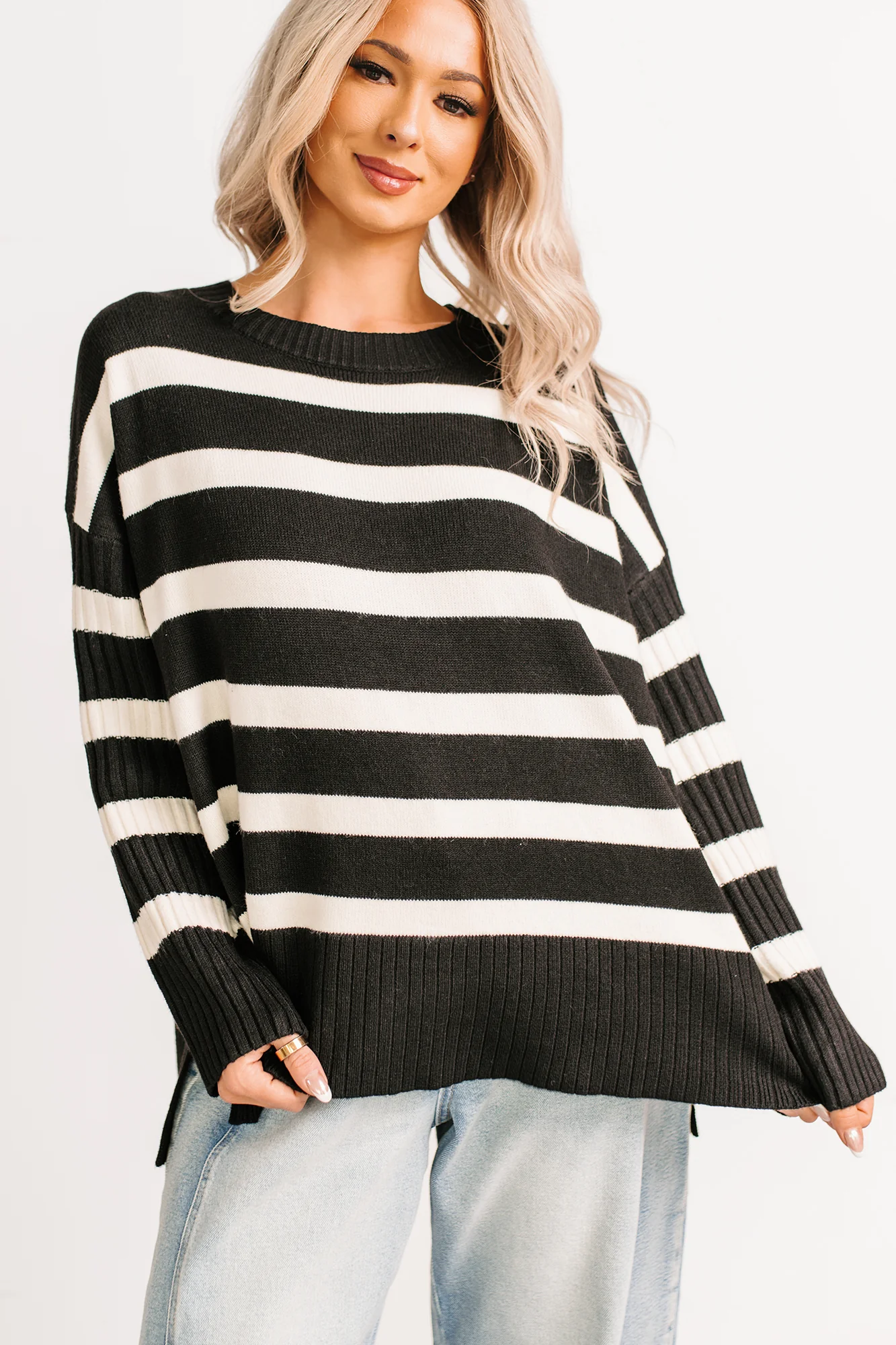 You All Along Striped Oversized Sweater (Black) - Image 4