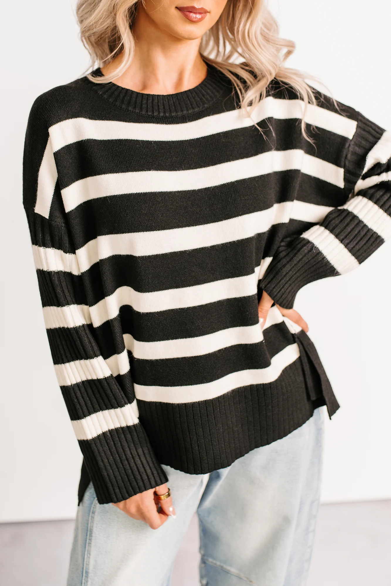 You All Along Striped Oversized Sweater (Black) - Image 5