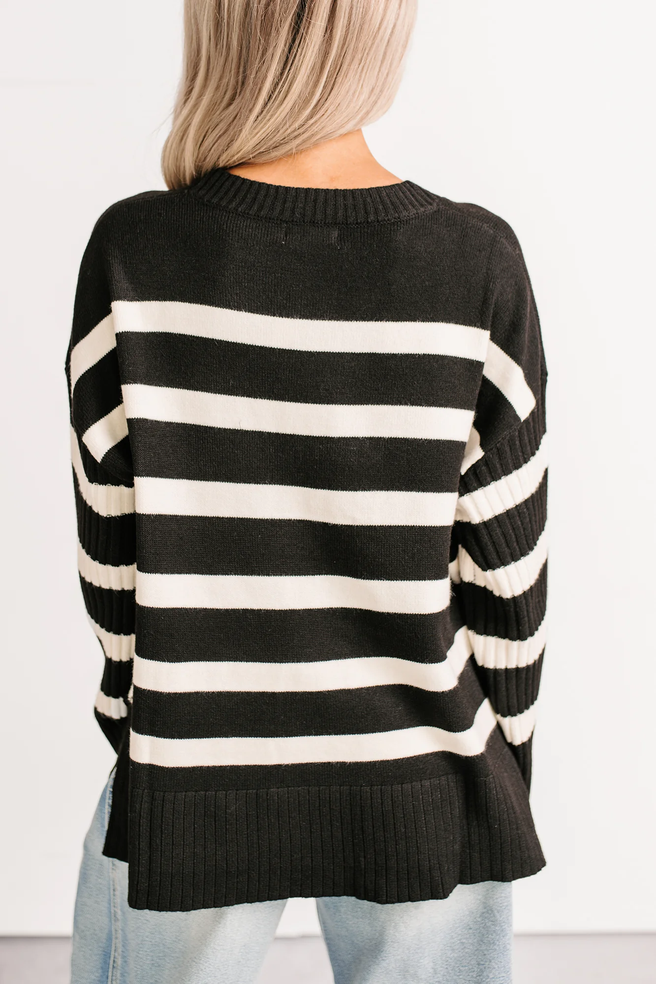 You All Along Striped Oversized Sweater (Black) - Image 6