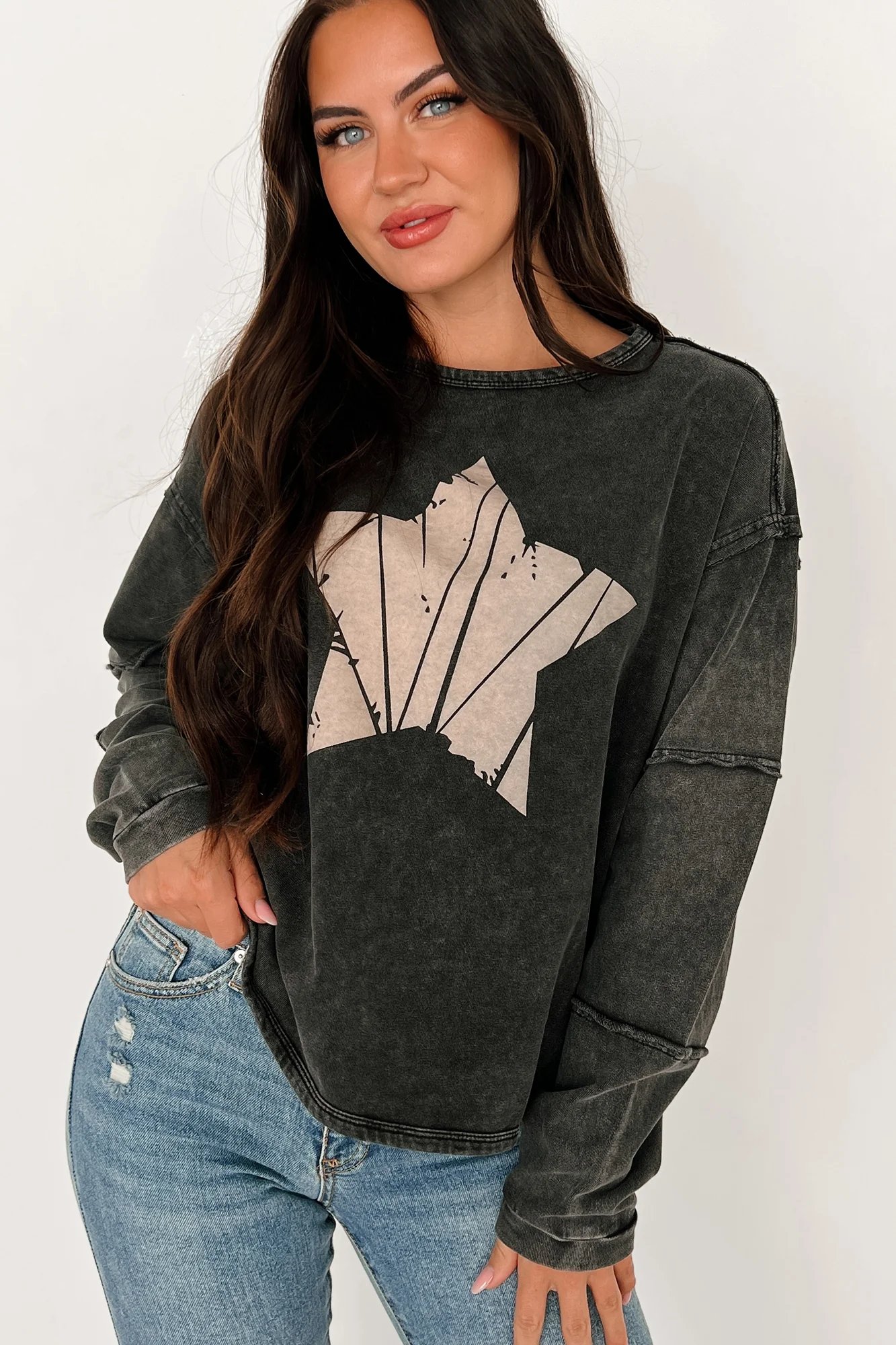 Your Focal Point Mineral Wash Star Graphic Top (Black) - Image 2