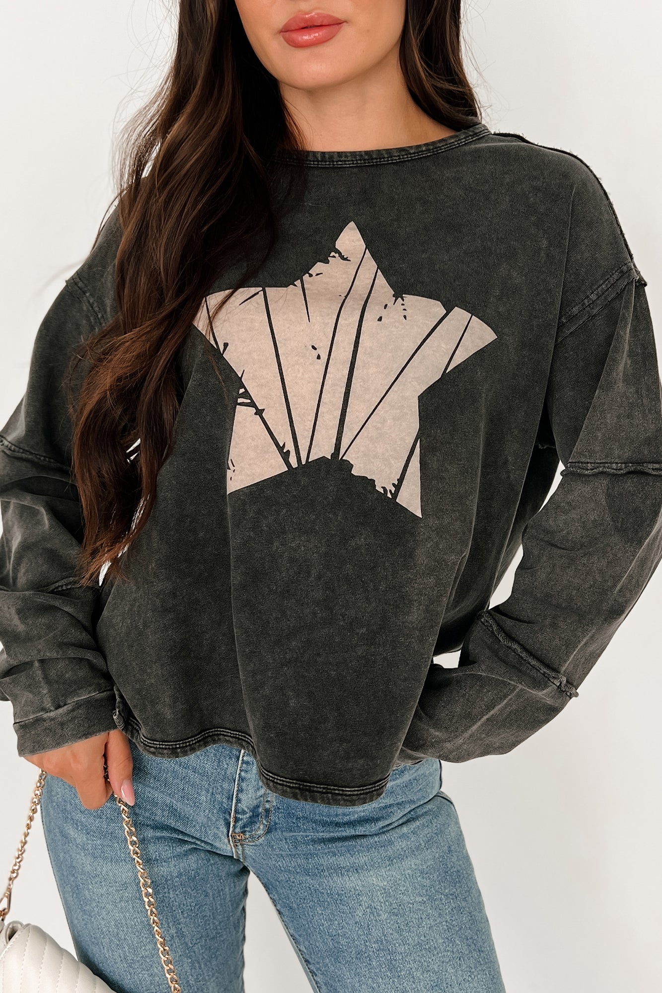 Your Focal Point Mineral Wash Star Graphic Top (Black) - Image 6