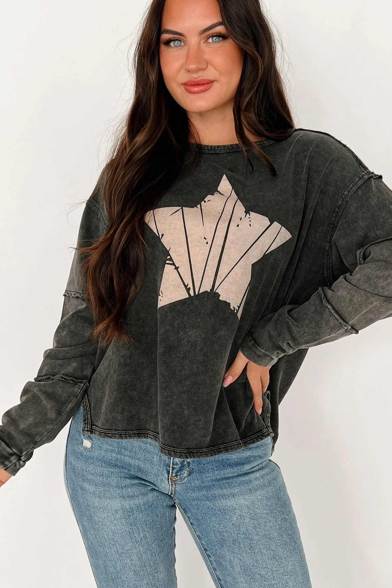 Your Focal Point Mineral Wash Star Graphic Top (Black) - Image 9