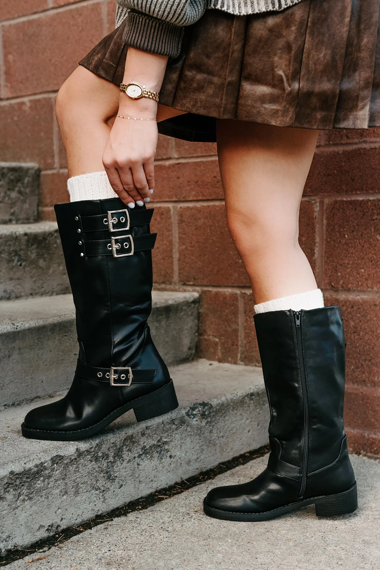 Your Move Now Faux Leather Buckle Boots (Black) - Image 5