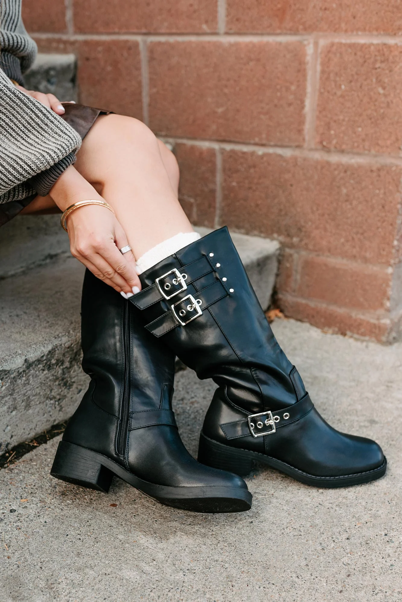 Your Move Now Faux Leather Buckle Boots (Black) - Image 6