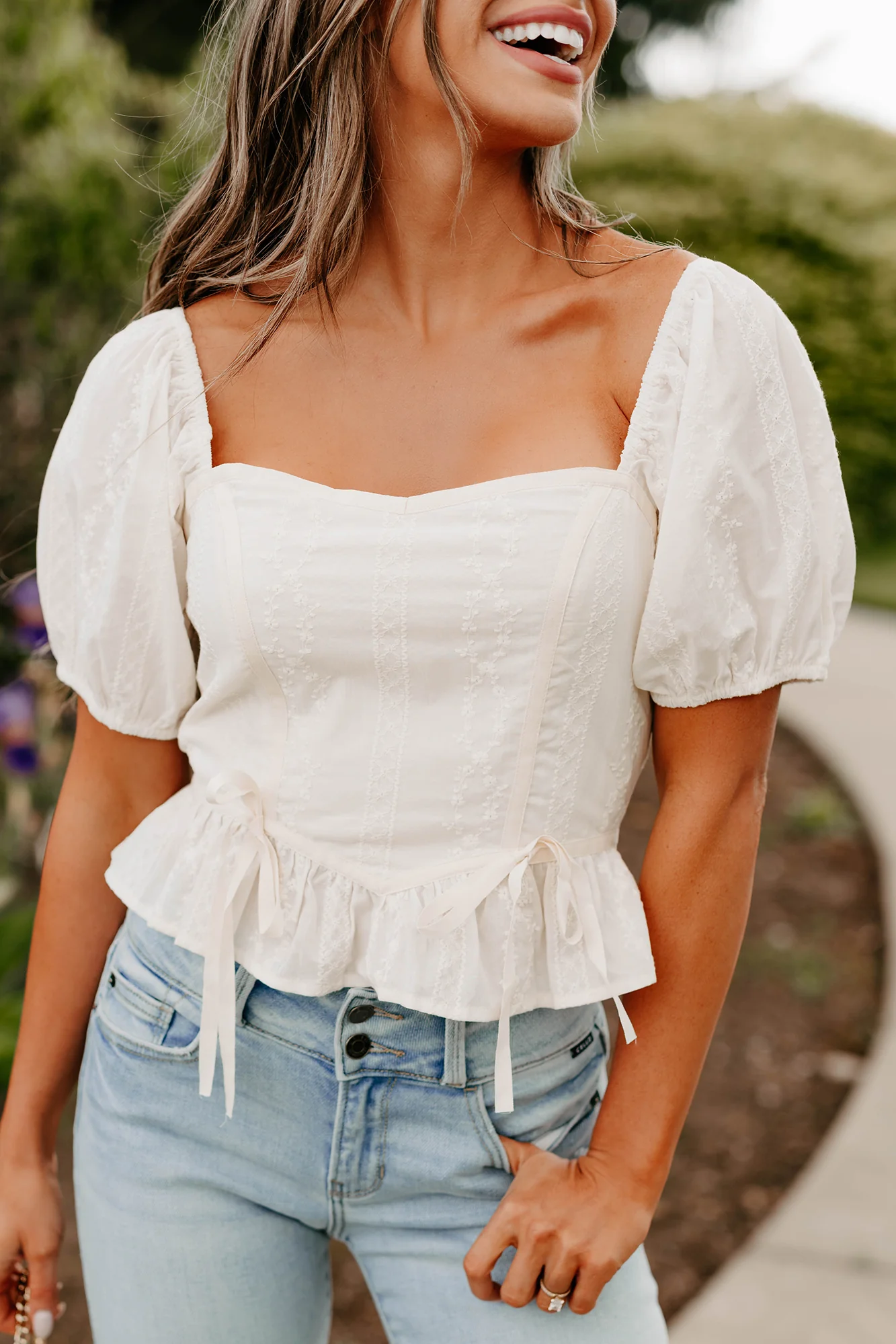 Yours For Now Floral Embroidered Crop Top (Ivory) - Image 2