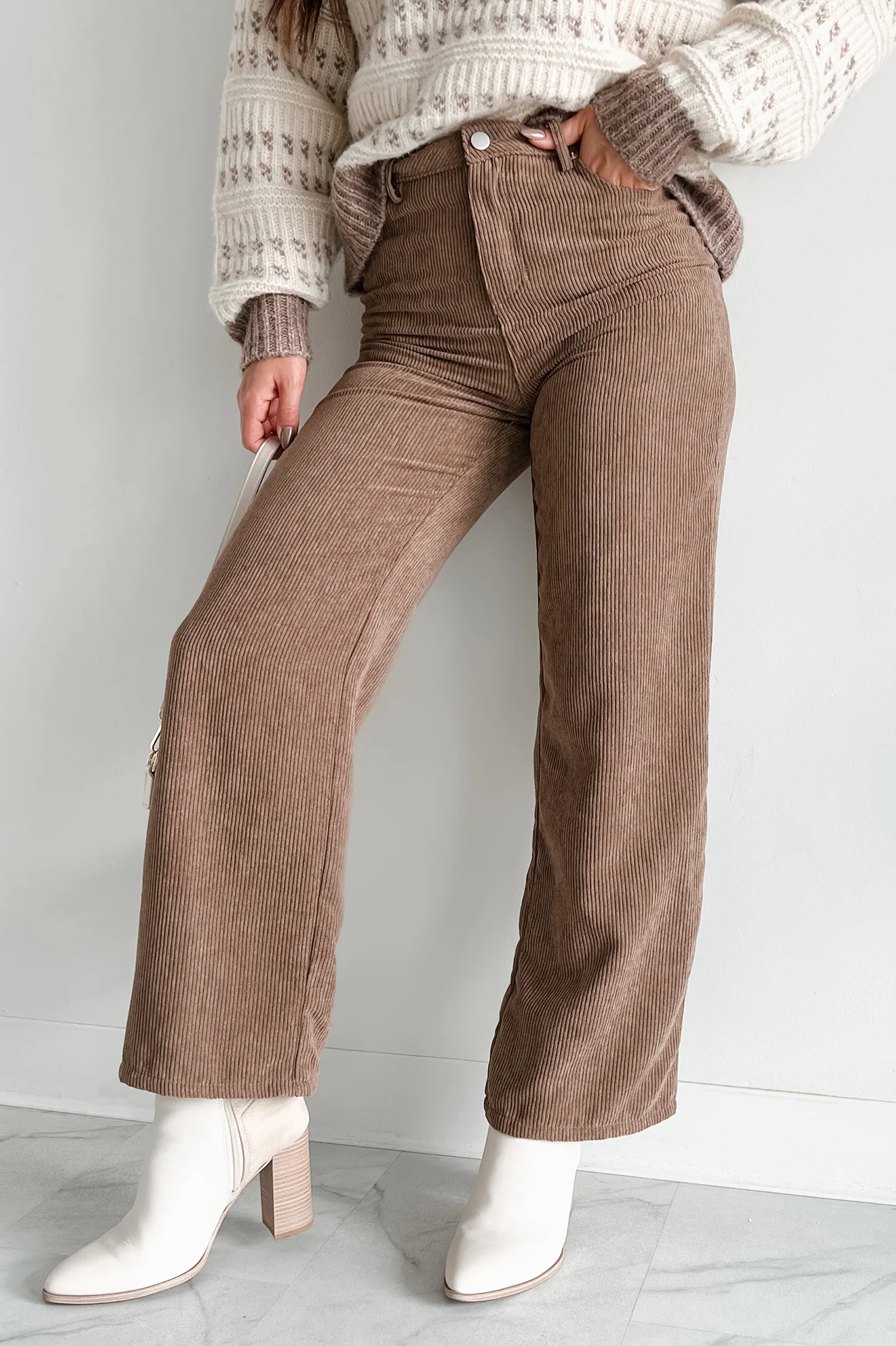 Zachary High Rise Corduroy Pants (Mocha) - Image 2