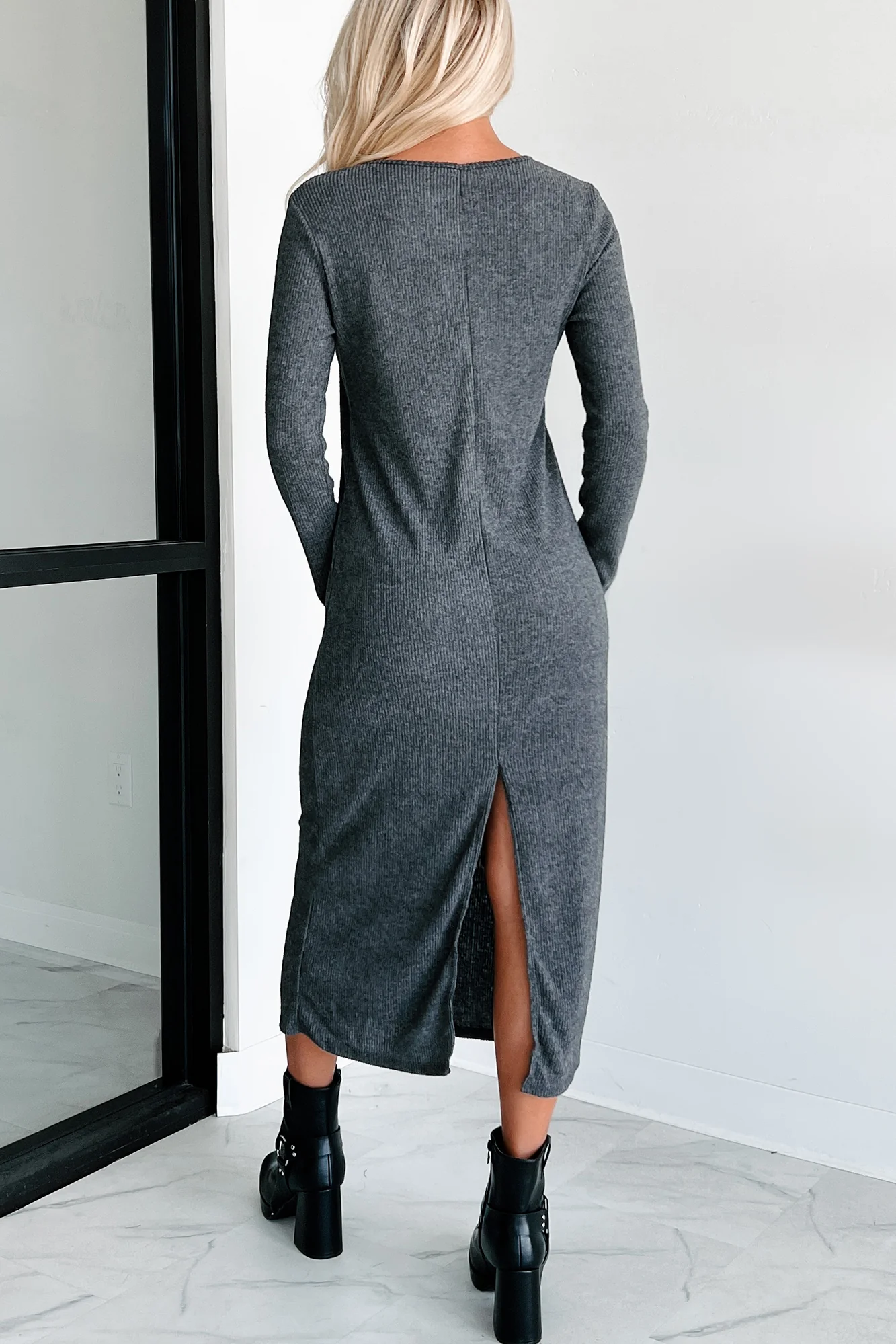 Zahari Long Sleeve Maxi Dress (Charcoal) - Image 3