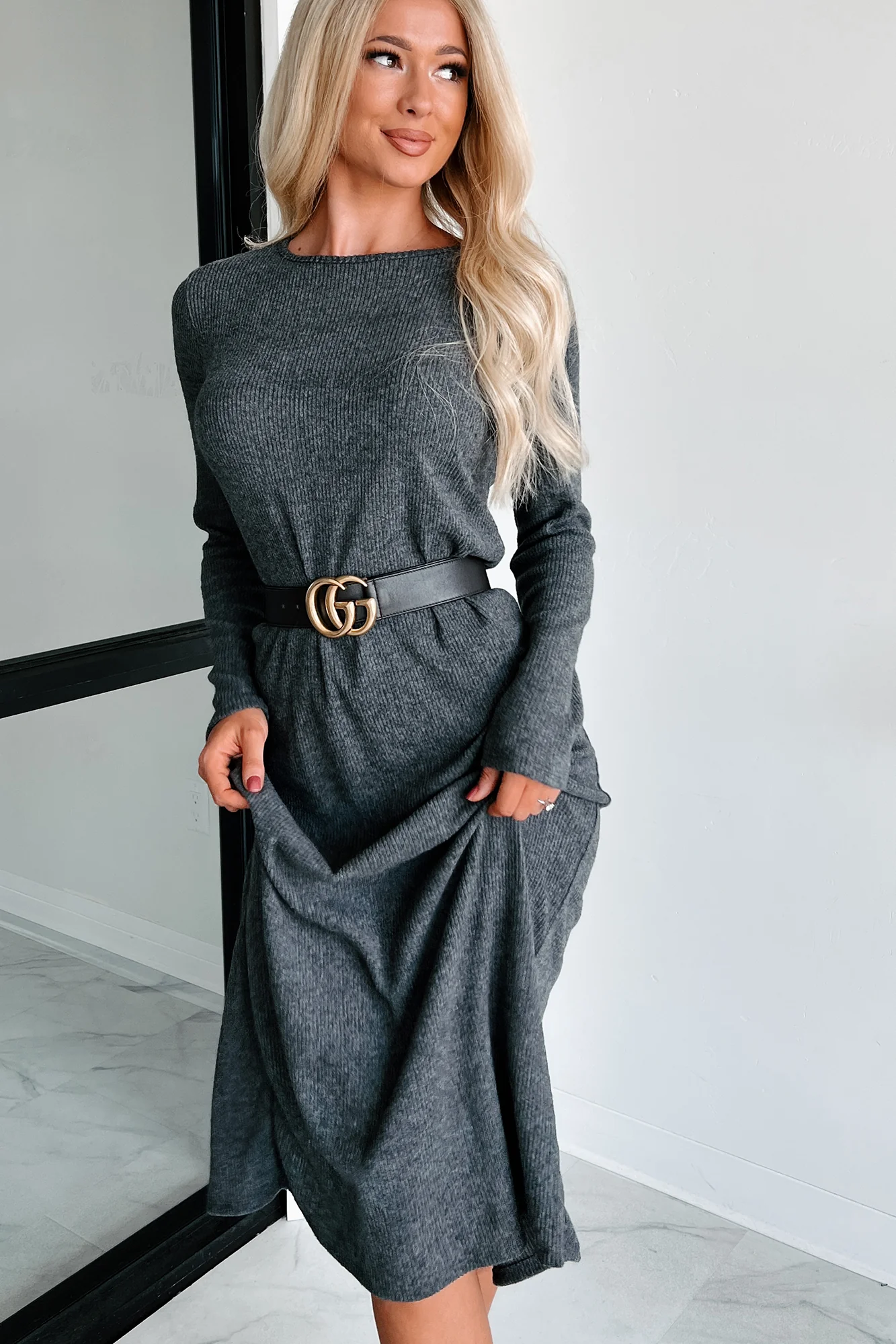 Zahari Long Sleeve Maxi Dress (Charcoal) - Image 6