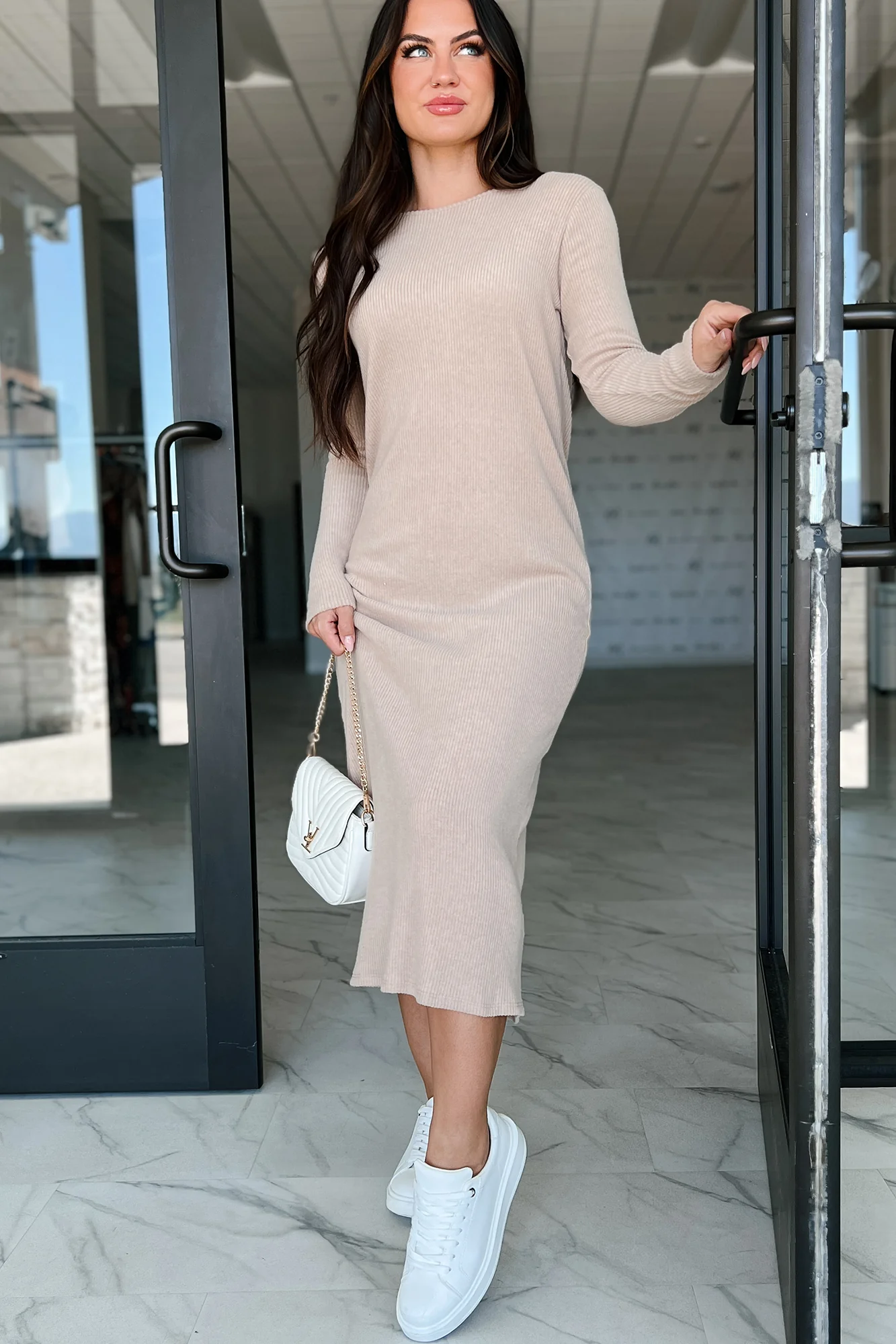Zahari Long Sleeve Maxi Dress (Taupe) - Image 5