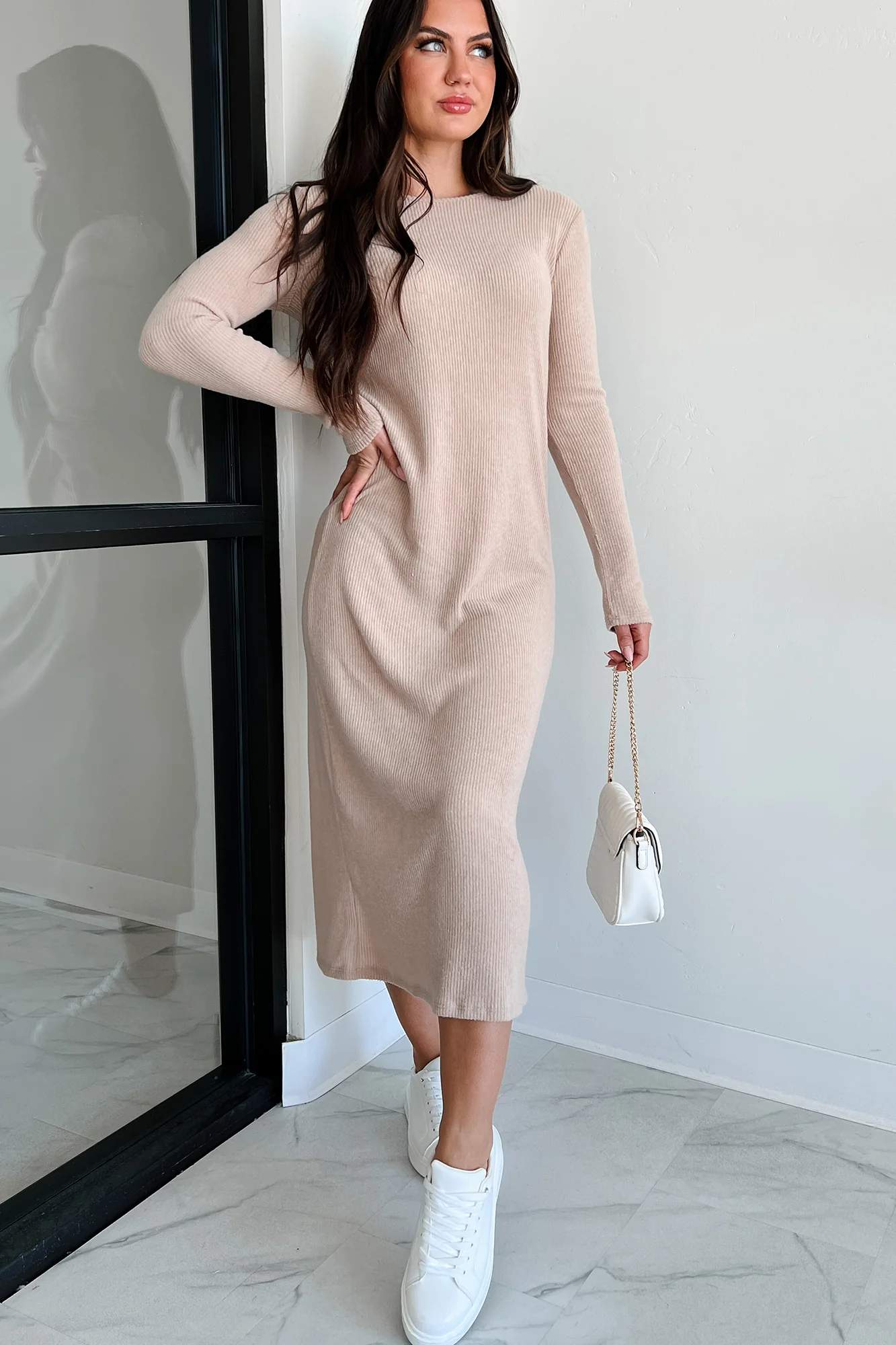 Zahari Long Sleeve Maxi Dress (Taupe) - Image 8