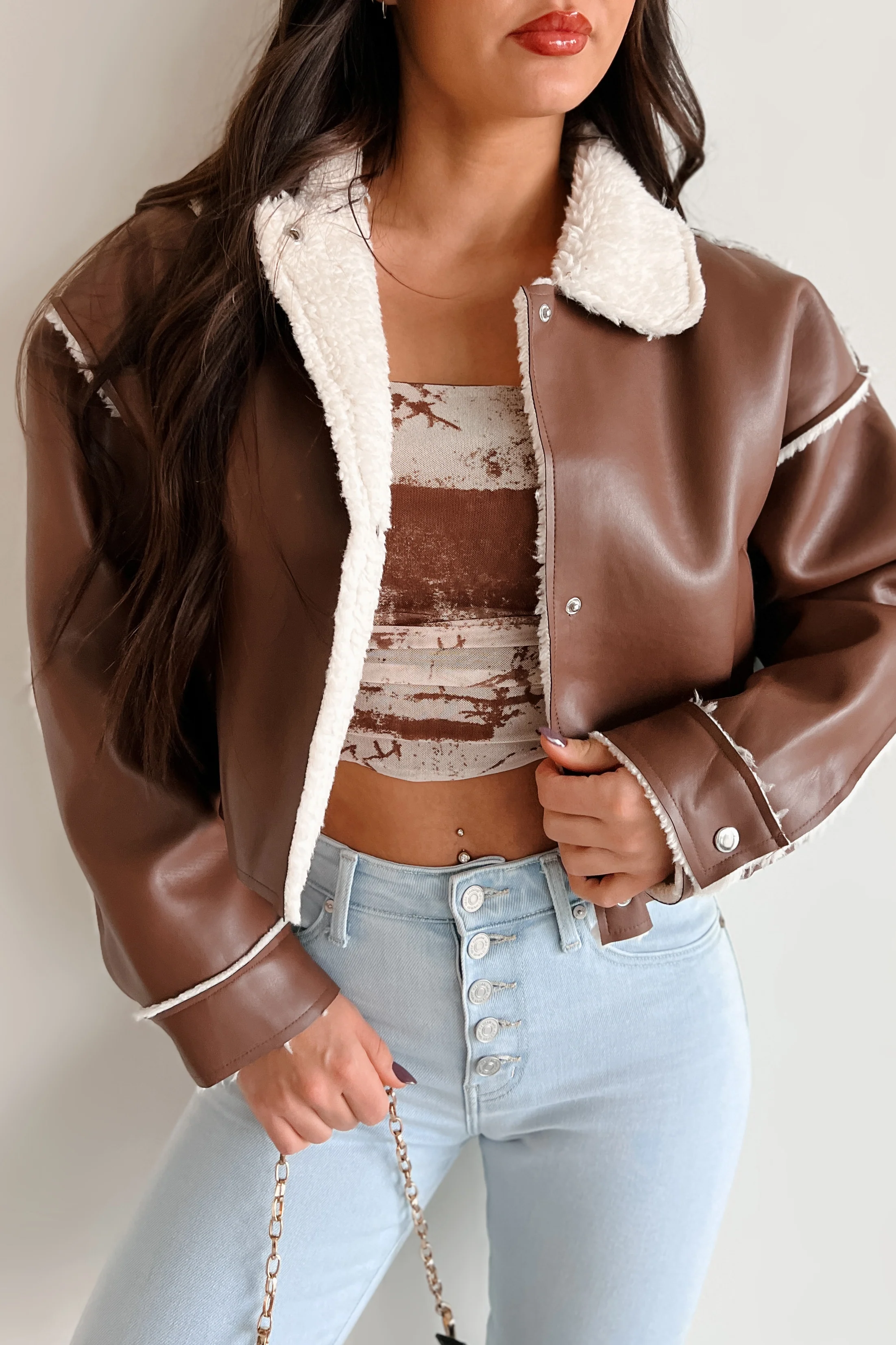 Zayna Faux Leather Jacket (Brown) - Image 12
